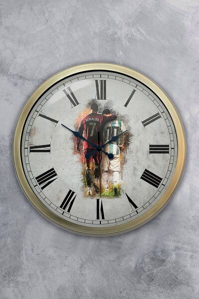 Dream Gift ساعة حائط معدنية عتيقة رونالدو ميسي مقاس 40 سم