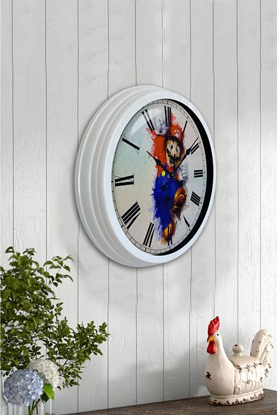Kasva Concept Gift 40 cm White Metal Mario Wall Clock