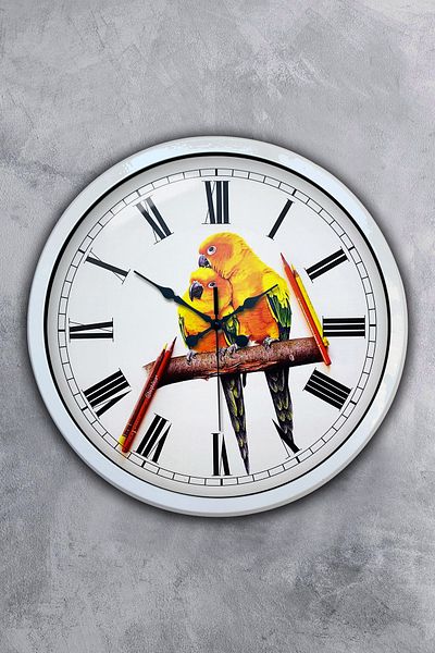 Kasva Concept Gift 40 cm White Metal Bird Wall Clock