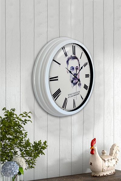 Kasva Concept Ceas de perete Elon Musk din metal alb de 40 cm