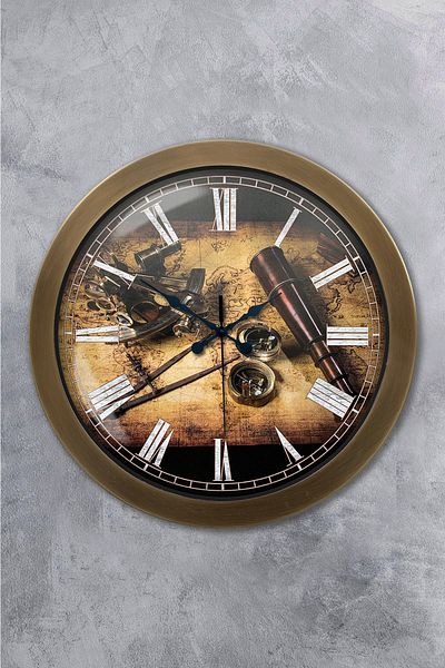 Kasva Concept Gift 36 cm Antique Metal Explorer Wall Clock
