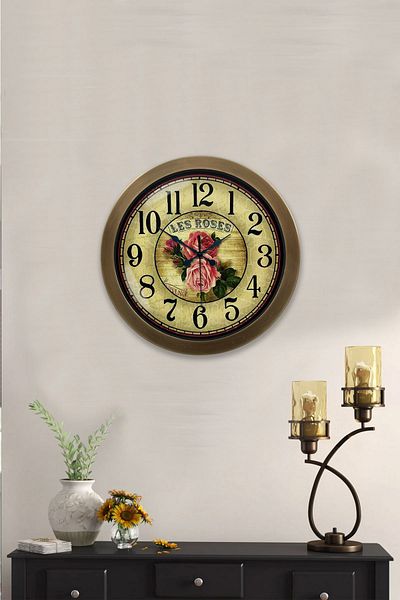 Kasva Concept Gift 36 cm Antique Metal Rose Wall Clock