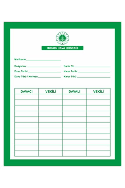 Kaya Avukat Hukuk Dava Dosyası Yeşil 1. Kalite 300'lük Paket