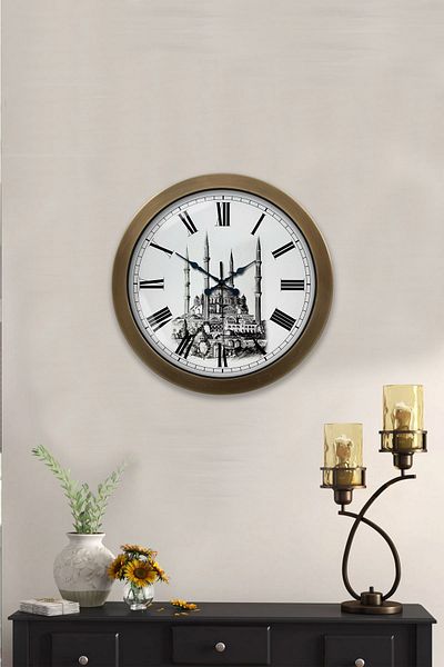 Kasva Concept Gift 36 cm Antique Metal Mosque Themed Wall Clock