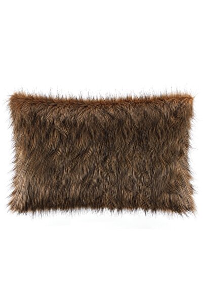 Bc Home Peluş Dikdörtgen Kırlent Uzun Tüy Efektli Kahve Siyah