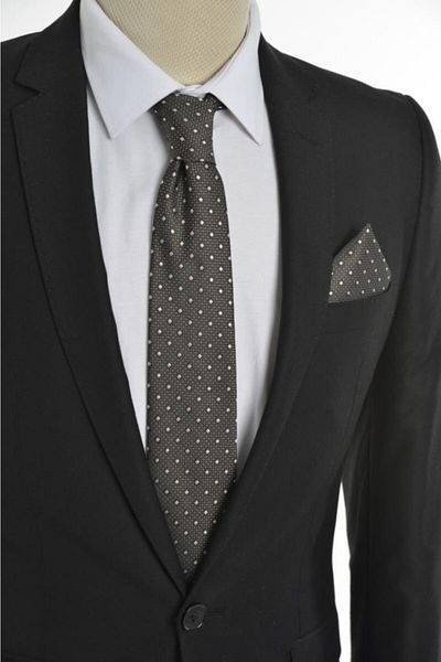 Brianze Men's Square Pattern Brown Necktie with Handkerchief