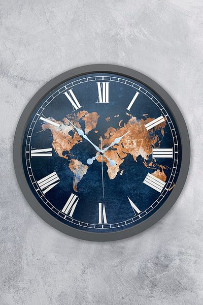 Kasva Concept 36 cm Chrome Metal World Map Wall Clock