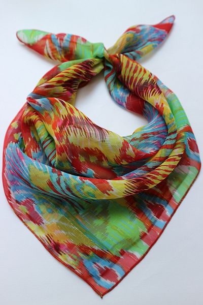 THE MOON Ethnic Patterned Red Sparkling Chiffon Scarf