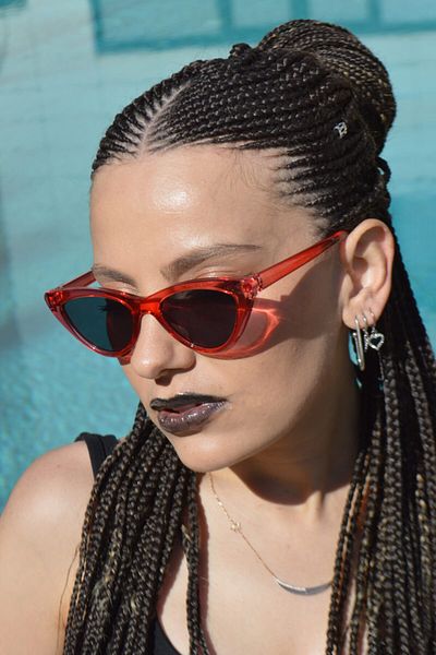 By Harmony Women's Red Transparent Cat Eye Design Sunglasses