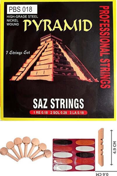 Pyramid 0,18 Kısa Sap Profesyonel Bağlama Teli Takımı 10 Adet Tezene 1 Adet Eşik 7 Adet Burgu