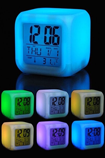 Markafox Ev Ofis Masa Saati 7 Renk Değiştiren Dijital Küp Alarmlı Çalar Saat ...
