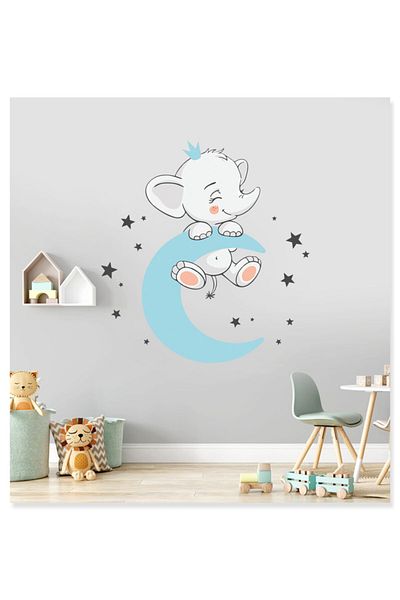 Sticker Sepetim Autocolant de perete pentru cameră pentru copii drăguț elefant balansând din Blue Moon Stars