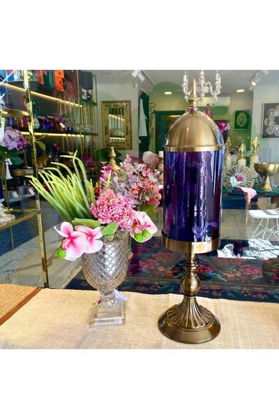 Porio Bronz Kapaklı Ayaklı Cam Dekor-64cm