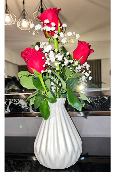 CARMEN SOFT paris Seramik Tırtıklı Şık Vazo Krem