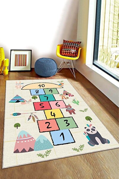 RugViva Makinede Yıkanan Kaymaz Taban Seksekli Çocuk Halısı