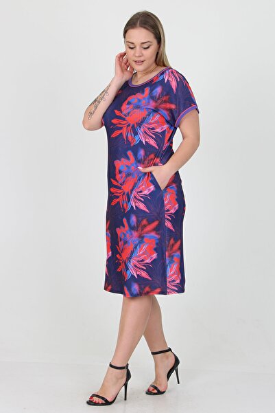 Neşeli Butik Rochie de damă din lycra de mărime mare din viscoză New Season cu buzunare Aysl18