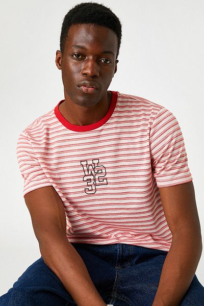 Koton Men's Red Striped T-Shirt 2SAM11239HK