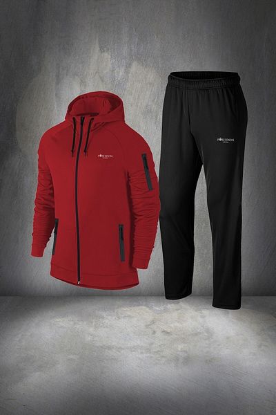 POSEIDON STORM Мъжки бордо стилен спортен комплект от две части с цип Supra от пенирана материя, размер S-3xl