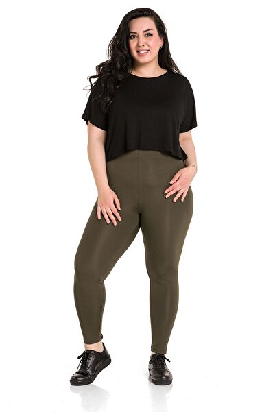 DISENTIS MODEST Large Size Elastic Waist Ankle Length Khaki Women's Tights