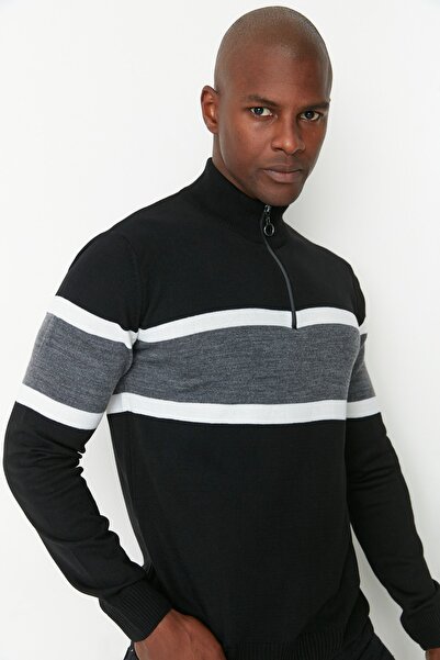 Trendyol Collection Μαύρο πουλόβερ με φερμουάρ με φερμουάρ σε λεπτή εφαρμογή TMNAW20MG0022