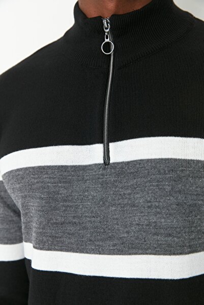 Trendyol Collection Μαύρο πουλόβερ με φερμουάρ με φερμουάρ σε λεπτή εφαρμογή TMNAW20MG0022