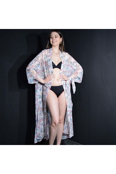 Tedz Collection Paredora White Kimono Pareo with Drop Flowers