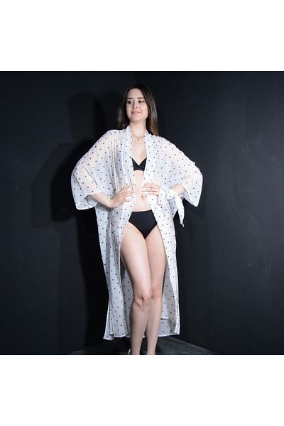 Tedz Collection Paredora Black Polka Dot White Kimono Pareo