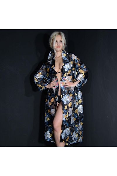Tedz Collection Paredora Navy Blue Floral Patterned Kimono Pareo
