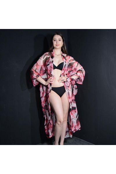 Tedz Collection Paredora Red Brush Patterned Kimono Pareo