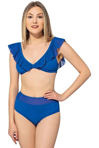 manolyabutik Ženski bikini set sa volanima Kobalt plava Visok struk