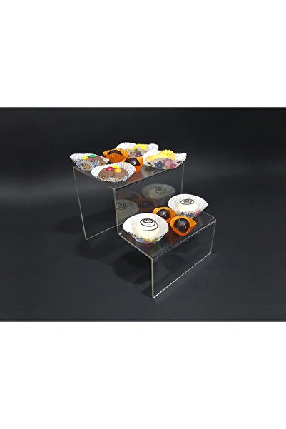 soylu pleksi Şeffaf Pleksi 2 Basamaklı Teşhir Cupcake Standı