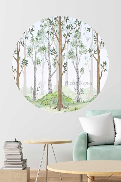 Sticker Ekspres Gizemli Orman Yuvarlak Manzara Duvar Sticker