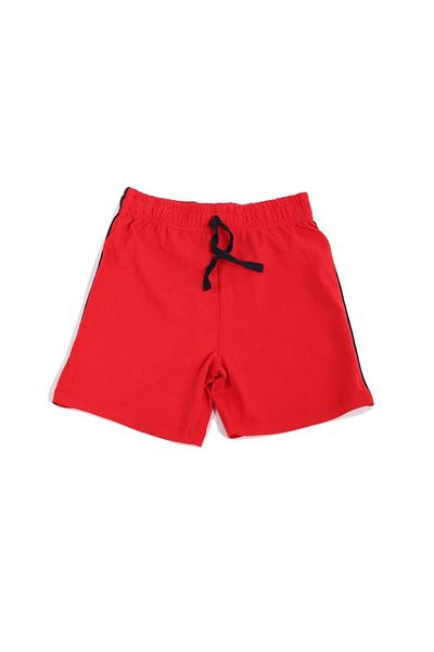OTARZSENİN Red Combed Cotton Boy's Shorts with Side Stripes