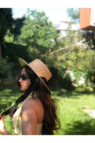 laviyonsa Lashed Black Ribbon Size Narrowing String Straw Hat Ironable