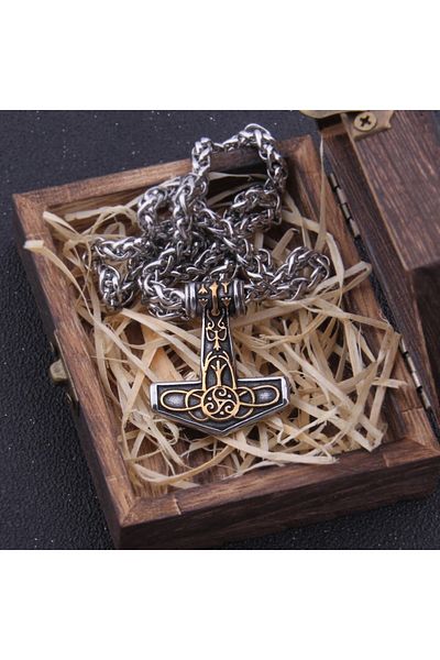 Viking Thor Mjollnir Hammer Boutique Triquetra Embroidered Men's 316l Steel Necklace
