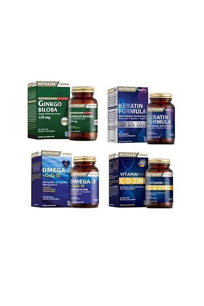 Nutraxin Ginkgo Biloba and Keratin Formula - Omega 3 and Coq-10 60 Capsules + Vitamin Max