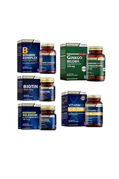 Nutraxin GinkgoBiloba60 Tablets -VitaminB Complex with Selenium,BiotinandVitaminMax (c, D, Zinc)