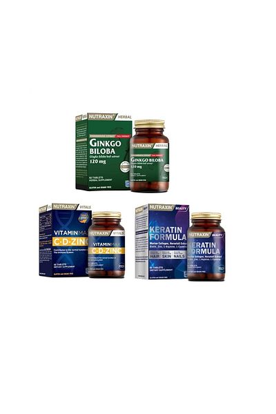 Nutraxin Ginkgo Biloba and Vitamin Max 60 Tablets - Keratin for Hair and Nails