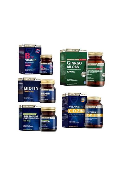 Nutraxin Ginkgo Biloba 60 Tablets - Selenium, Biotin and Vitamin Max(C,D,Zinc)+B12 Dilated