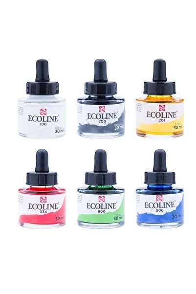 Talens Ecoline Sıvı Suluboya Mürekkep 30ml 6'lı Set Ana Renkler