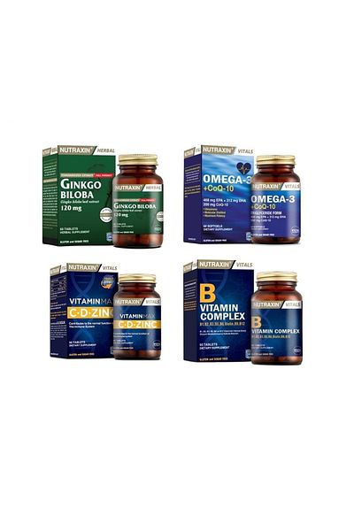 Nutraxin Ginkgo Biloba and Omega 3 Coenzyme 60 Capsules + Vitamin Max C,D,Zinc + Vitamin B