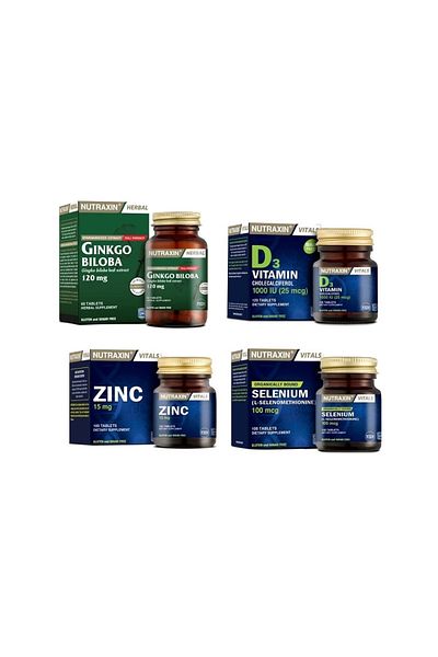 Nutraxin Ginkgo Biloba and Selenium 60 Tablets - Vitamin D3 and Zinc 100 Tablets
