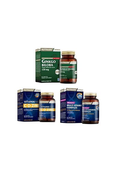 Nutraxin Ginkgo Biloba and Vitamin Max (C,D,Zinc) Light Shaping Tablet + Women's Multivitamin 60 Tablets