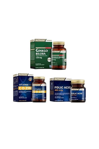 Nutraxin Ginkgo Biloba and Vitamin Max Tablet - Zinc, B12 and B15 Supplement 100 Pack