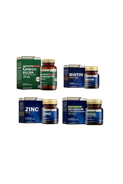 Nutraxin GinkgoBilobaand Selenium 100 Tablets -Biotin30 Tablets and Zinc 100 Tablets