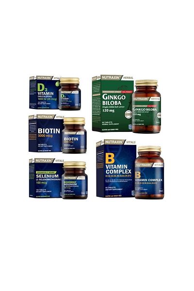 Nutraxin Ginkgo Biloba and Vitamin B 60 Tablets - Biotin and Selenium Vitamin D3