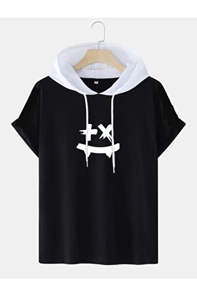 İmpavido غطاء رأس أبيض كبير الحجم، تي شيرت أسود إيموجي