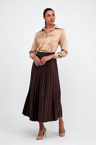 NOBLE STORE Γυναικεία μαύρη ελαστική μέση πλισέ φούστα