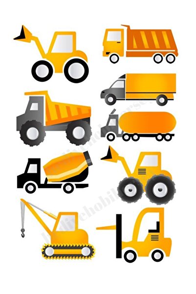 hediyehobihersey Inşaat Iş Makineleri Resimli Yenilebilir Şeker Kağıt Kurabiye Baskısı, Inşaat Yenilebilir Baskı