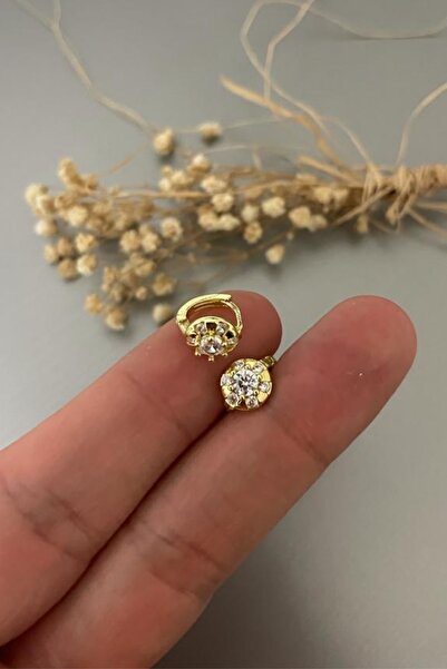 Jaida Moda Kadın Gold Zirkon Taşlı Çelik Halka Tragus,helix Piercing